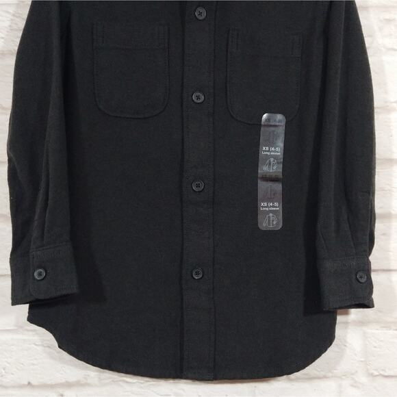 F Gap Kids Boys Dark Grey Long Sleeve Button Down Flannel Shirt Top NWT XS 4 5 - Picture 3 of 8